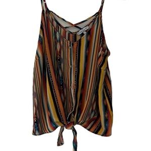 Crave Fame Tank Aztec Southwest Striped Spaghetti Straps with Tie Front Size XL